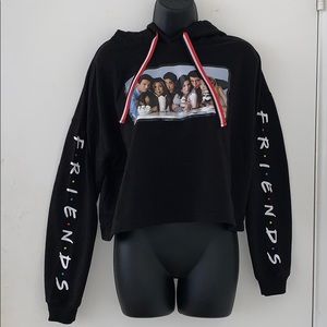FRIENDS Large Black Cropped Hooded Sweatshirt EUC